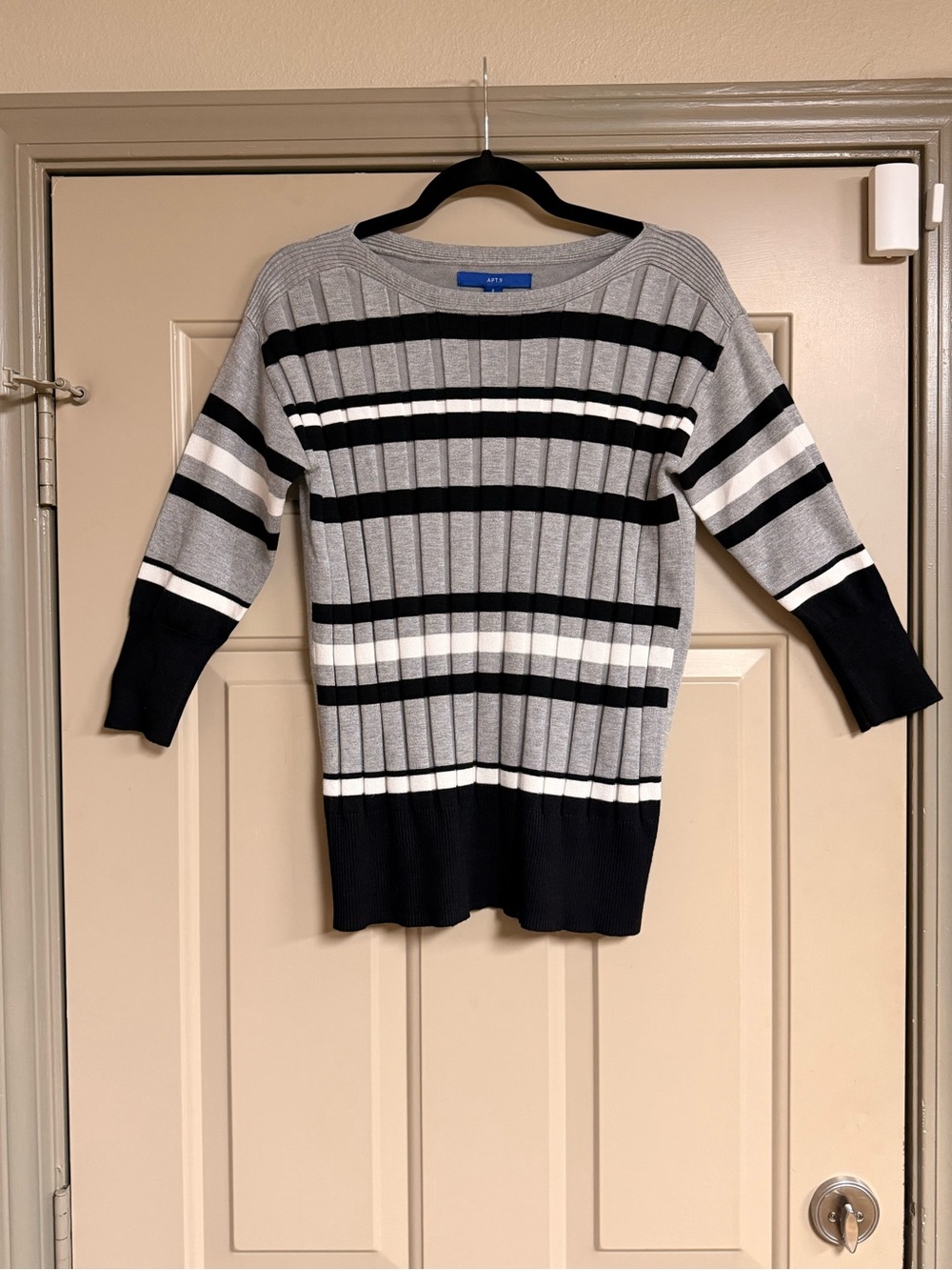 Apt. 9 Ribbed Scoop Neck Striped Sweater in Gray, Black & White